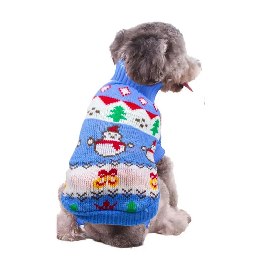 Christmas Snowman Dog Jumper in Blue - Posh Pawz - 1