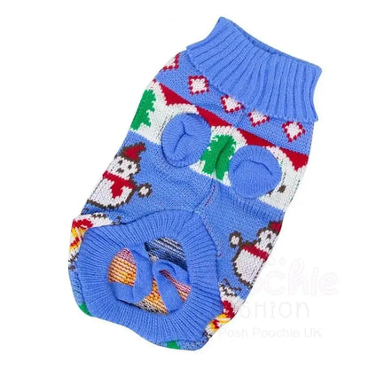 Christmas Snowman Dog Jumper in Blue - Posh Pawz - 5