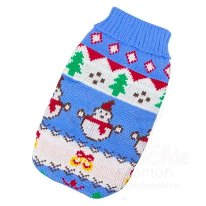 Christmas Snowman Dog Jumper in Blue - Posh Pawz - 4