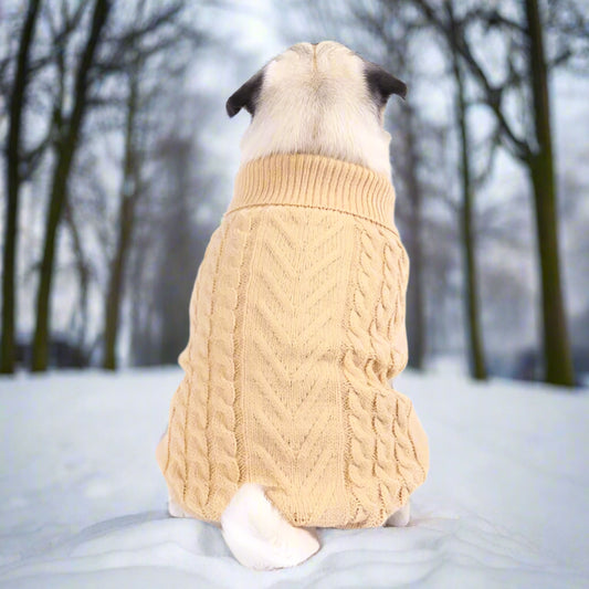 Chunky Cable and Herringbone Knit Dog Jumper In Beige - Rich Paw - 1