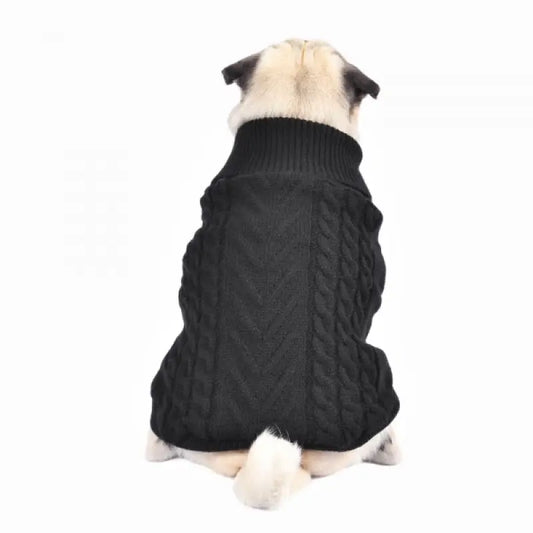 Chunky Cable and Herringbone Knit Dog Jumper In Black - Rich Paw - 1