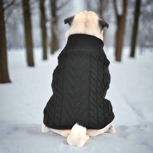 Chunky Cable and Herringbone Knit Dog Jumper In Black - Rich Paw - 1