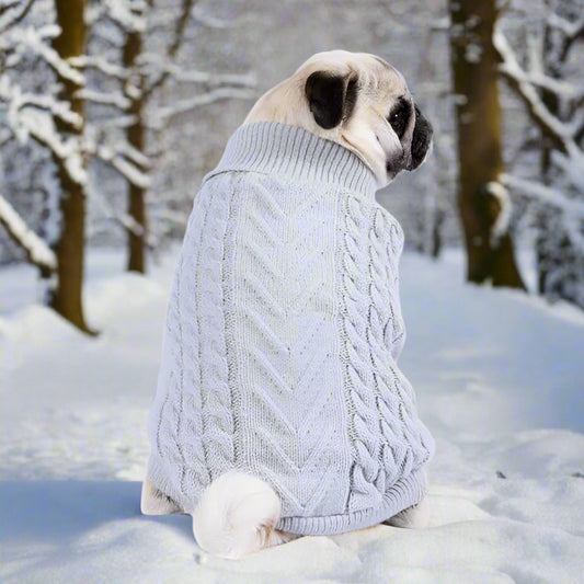 Chunky Cable and Herringbone Knit Dog Jumper In Grey - Rich Paw - 1