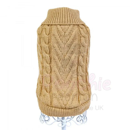 Chunky Cable Knit Dog Jumper in Beige - Rich Paw - 4