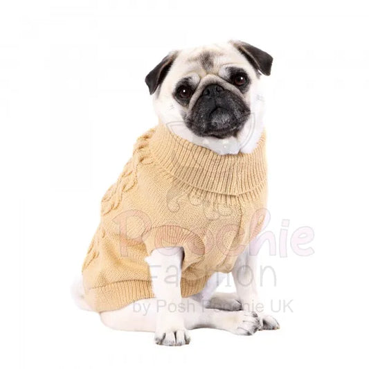 Chunky Cable Knit Dog Jumper in Beige - Rich Paw - 2