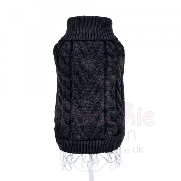 Chunky Cable Knit Dog Jumper in Black - Rich Paw - 4