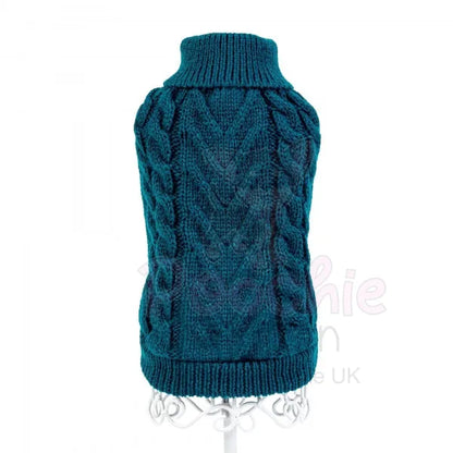 Chunky Cable Knit Dog Jumper in Teal - Rich Paw - 4