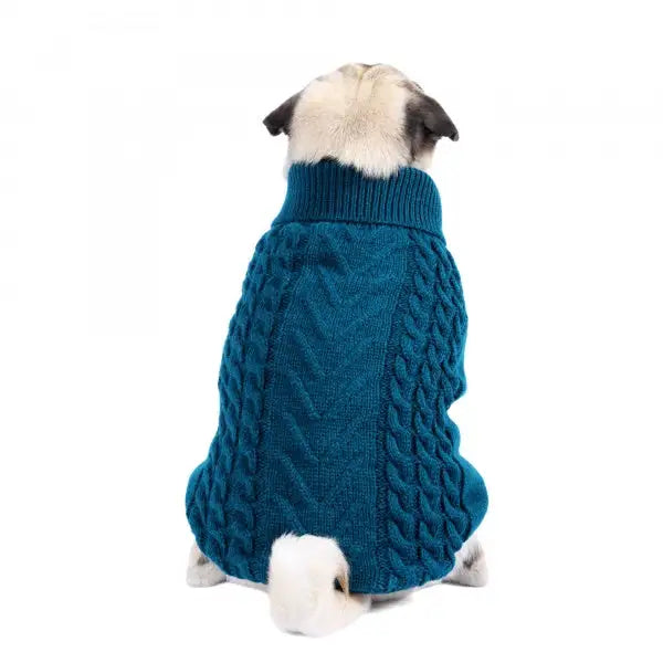 Chunky Cable Knit Dog Jumper in Teal - Rich Paw - 1