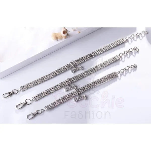 Clear Rhinestone Crystal Pet Necklace with Bone Pendant - Posh Pawz - 5