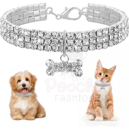 Clear Rhinestone Crystal Pet Necklace with Bone Pendant - Posh Pawz - 4