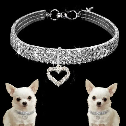 Clear Rhinestone Crystal Pet Necklace With Heart Pendant - Posh Pawz - 7