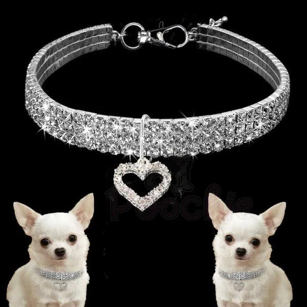 Clear Rhinestone Crystal Pet Necklace with Heart Pendant - Posh Pawz - 7