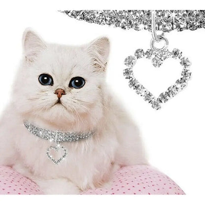 Clear Rhinestone Crystal Pet Necklace With Heart Pendant - Posh Pawz - 3
