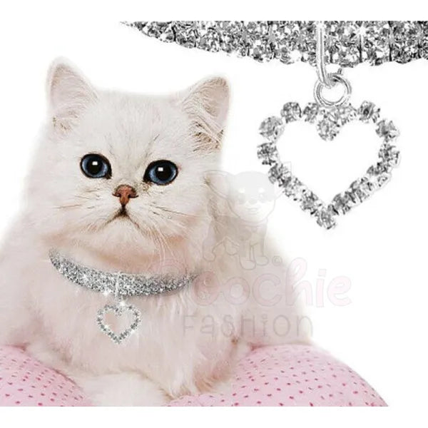 Clear Rhinestone Crystal Pet Necklace With Heart Pendant - Posh Pawz - 3