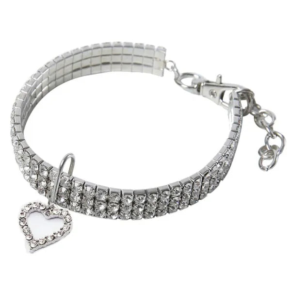 Clear Rhinestone Crystal Pet Necklace with Heart Pendant - Posh Pawz - 1