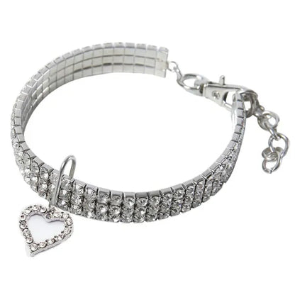 Clear Rhinestone Crystal Pet Necklace with Heart Pendant - Posh Pawz - 1