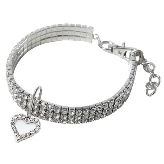 Clear Rhinestone Crystal Pet Necklace with Heart Pendant - Posh Pawz - 1