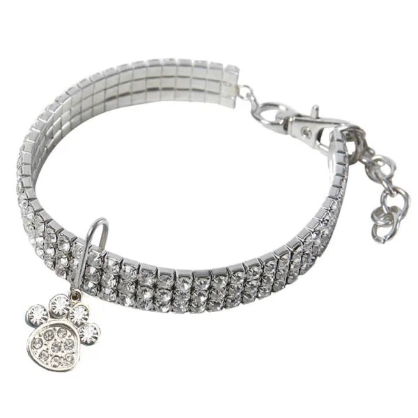 Clear Rhinestone Crystal Pet Necklace with Paw Pendant - Posh Pawz - 1