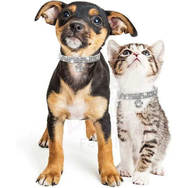 Clear Rhinestone Crystal Pet Necklace with Paw Pendant - Posh Pawz - 2