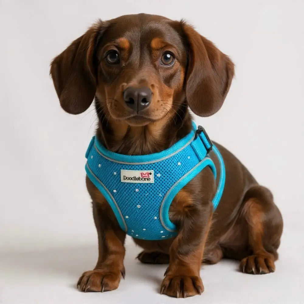Crystal Air Mesh Dog Harness in Aqua - Poochie Fashion - 1