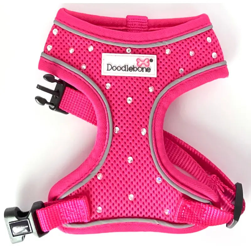 Crystal Air Mesh Dog Harness In Hot Pink - Poochie Fashion 4