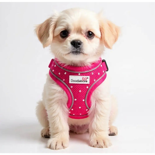 Crystal Air Mesh Dog Harness in Hot Pink - Poochie Fashion - 1