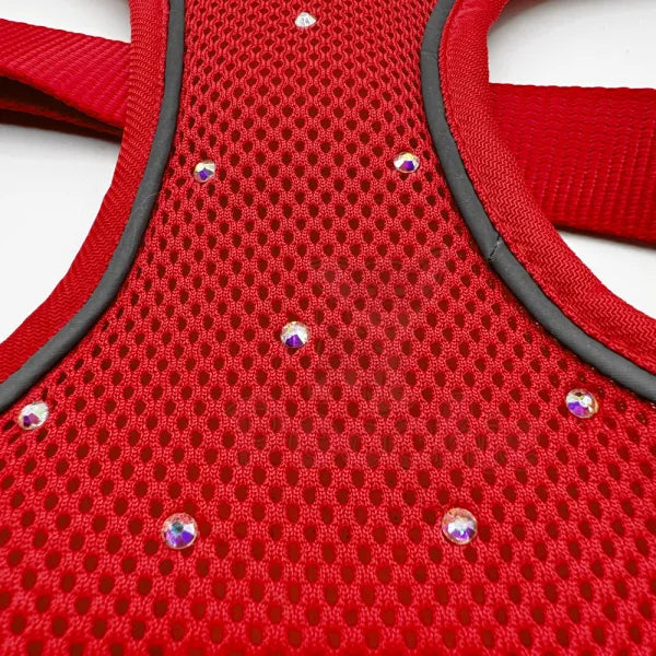 Crystal Air Mesh Dog Harness in Ruby Red - Poochie Fashion - 2