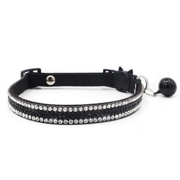 Crystal Microsuede Safety Cat Collar in Black - Posh Catz - 1