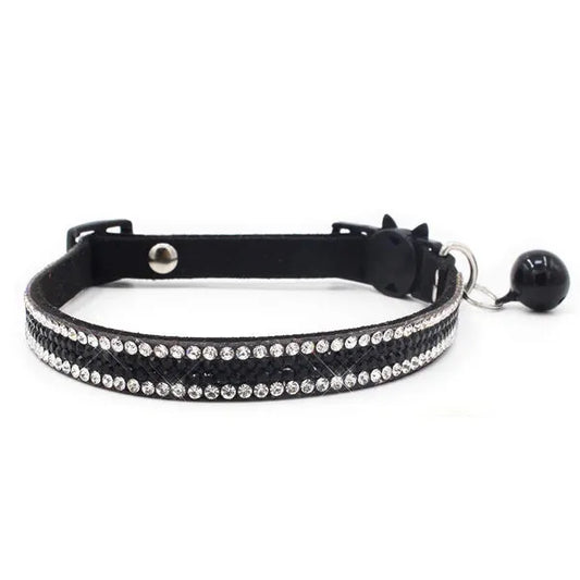 Crystal Microsuede Safety Cat Collar in Black - Posh Catz - 1
