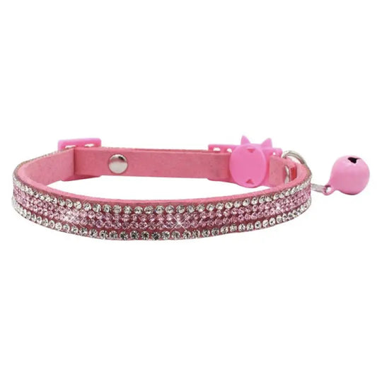 Crystal Microsuede Safety Cat Collar In Pink - Posh Catz - 1
