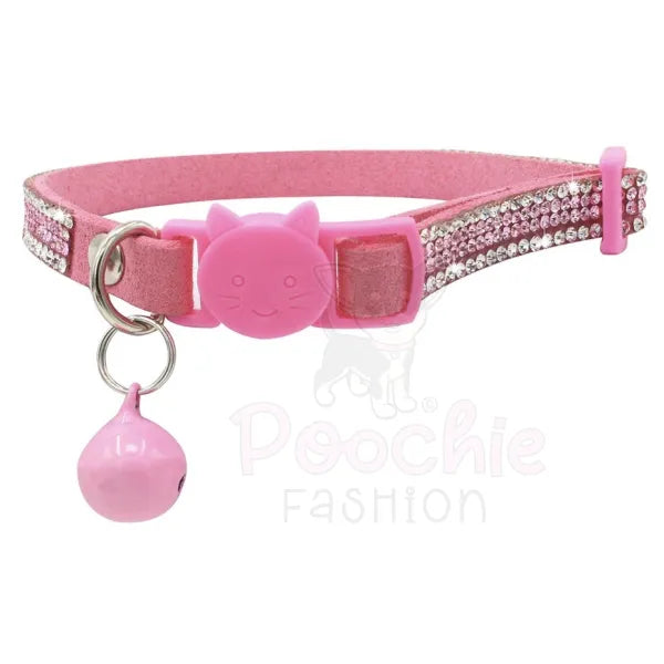 Crystal Microsuede Safety Cat Collar in Pink - Posh Catz - 2