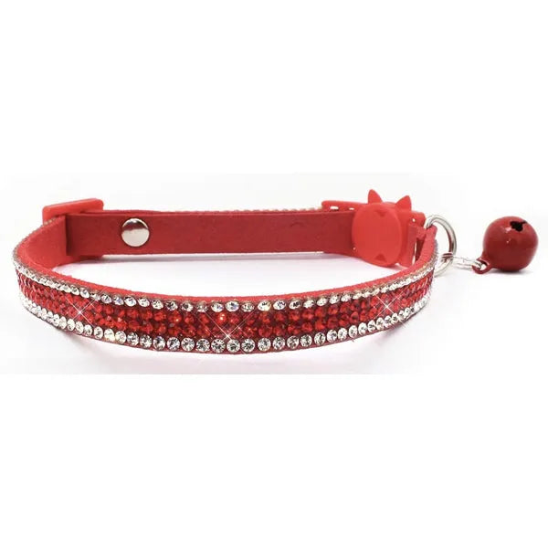 Crystal Microsuede Safety Cat Collar in Red - Posh Catz - 1