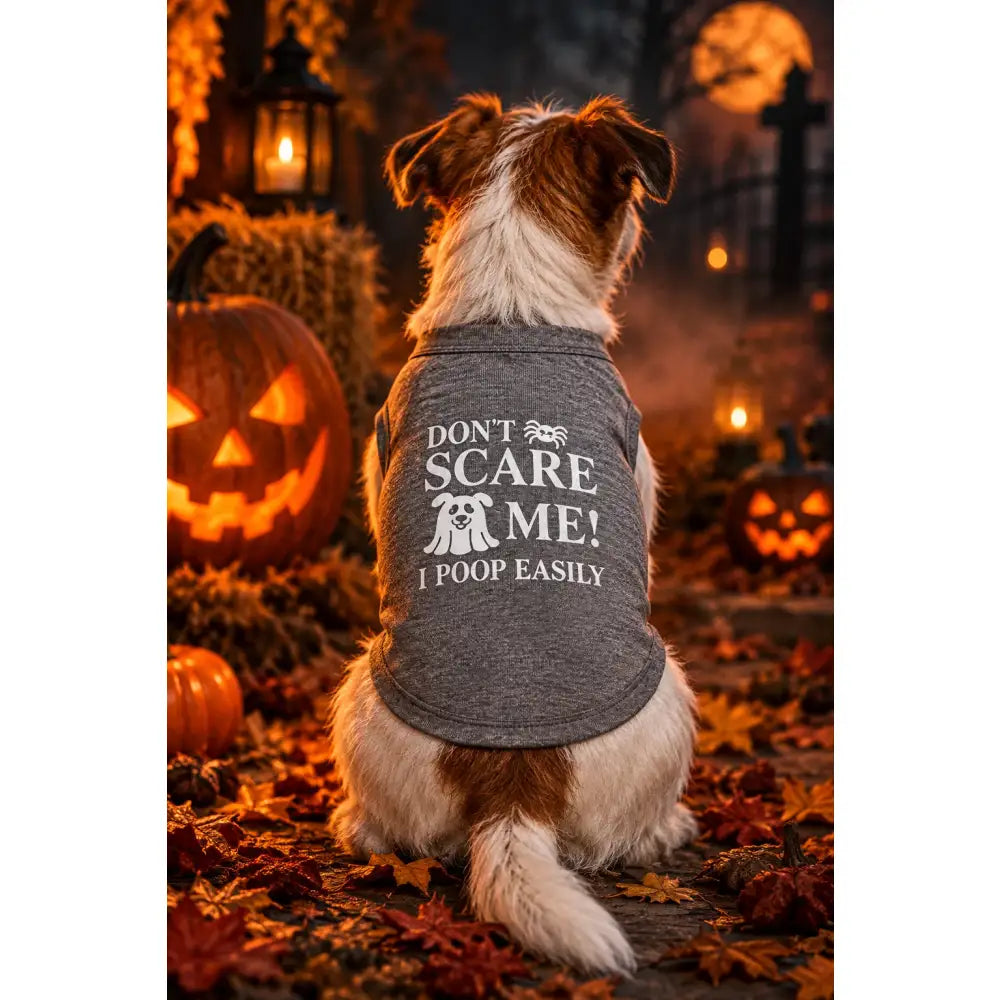 Don’t Scare me Halloween Dog Vest T-shirt Grey - Poochie Fashion - 2