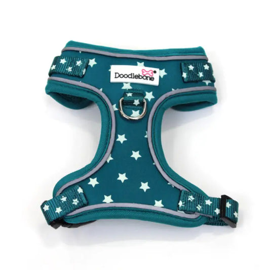 Doodlebone Adjustable Airmesh Dog Harness - Teal Stars Glow In The Dark - Doodle - 1