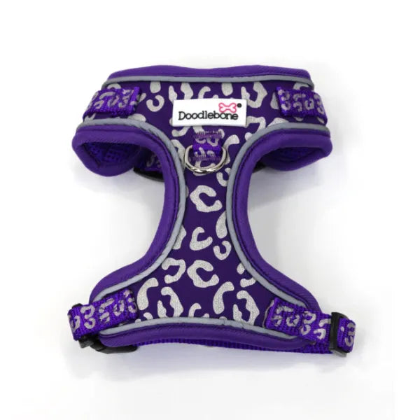 Doodlebone Adjustable Airmesh Dog Harness - Violet Leopard Reflective - Doodle - 1