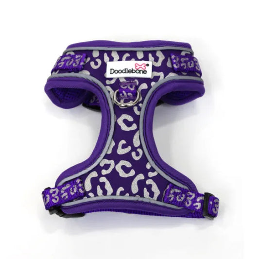 Doodlebone Adjustable Airmesh Dog Harness - Violet Leopard Reflective - Doodle - 1