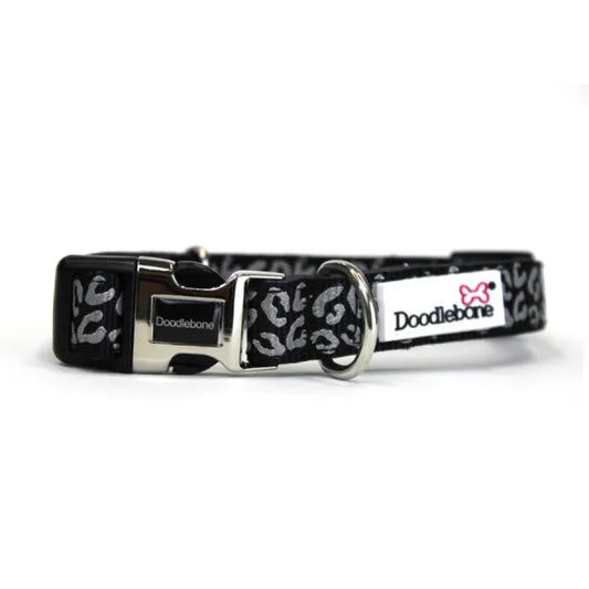 Doodlebone Padded Dog Collar - Coal Leopard Reflective - Doodle - 1