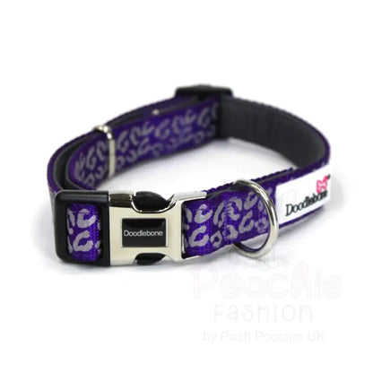 Doodlebone Padded Dog Collar & Lead Set - Violet Leopard Reflective - Sale - 2