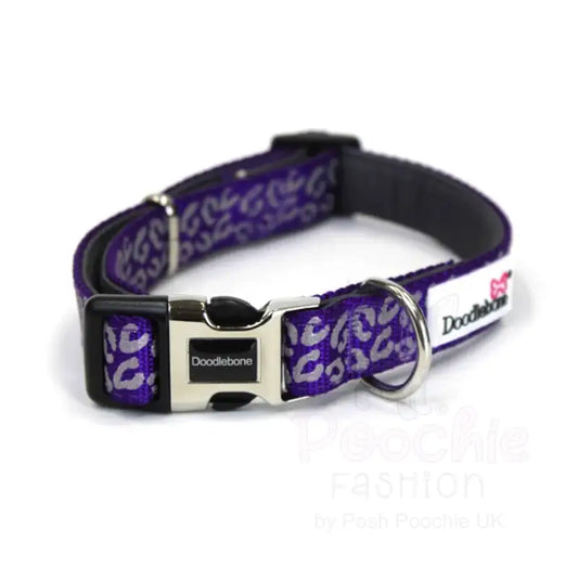 Doodlebone Padded Dog Collar & Lead Set - Violet Leopard Reflective - Sale - 2