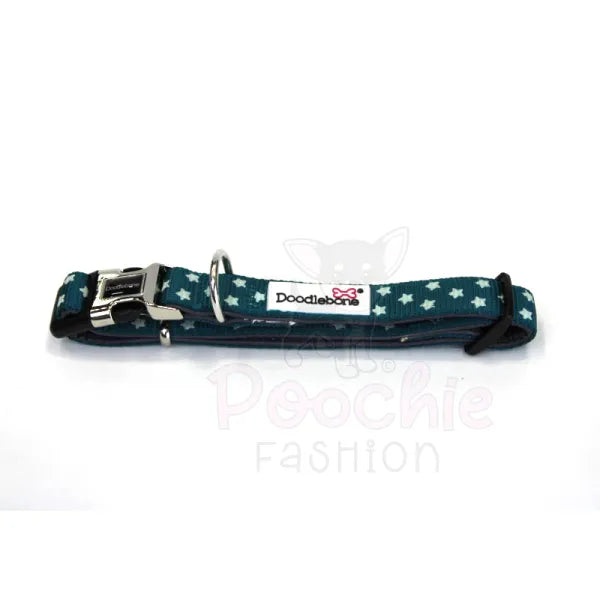 Doodlebone Padded Dog Collar - Teal Stars Glow in the Dark - Doodle - 3