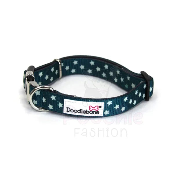 Doodlebone Padded Dog Collar - Teal Stars Glow in the Dark - Doodle - 2