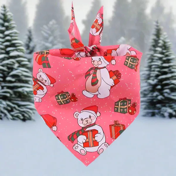 Festive Bear Tie on Dog Bandana Pink - Posh Pawz - 1