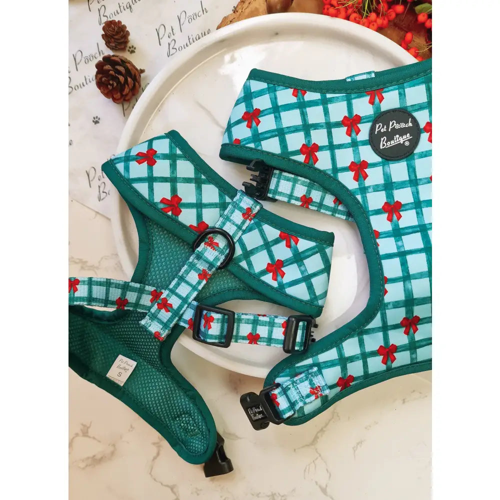 Festive Plaid Bow Christmas Dog Harness - Pet Pooch - 5