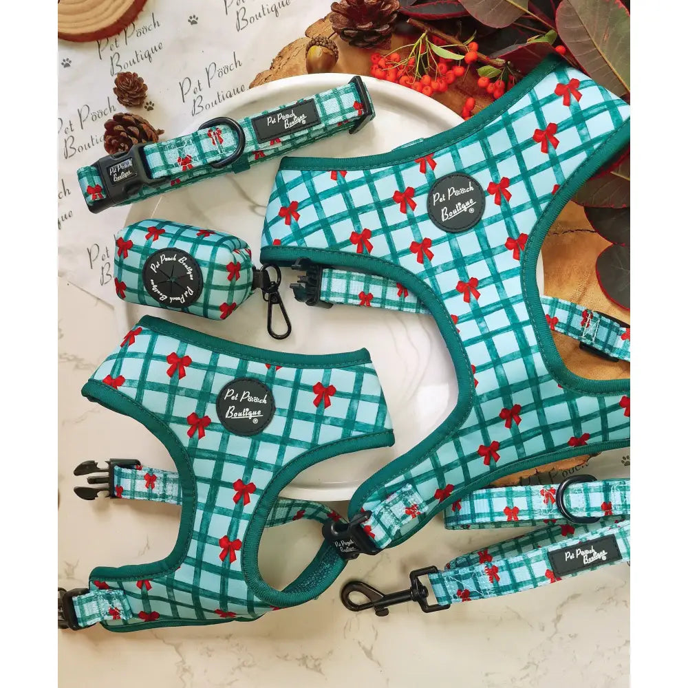 Festive Plaid Bow Christmas Dog Harness - Pet Pooch - 2