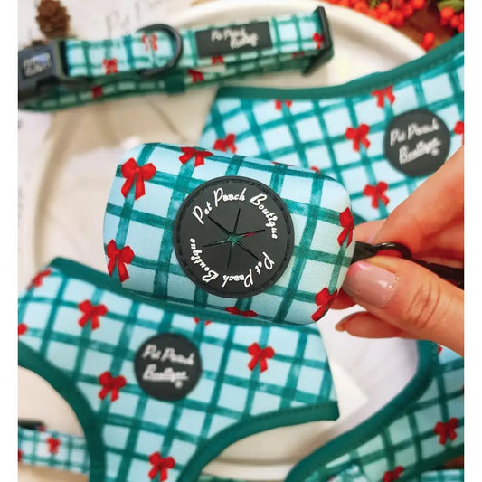 Festive Plaid Bow Dog Poo Bag Holder - Pet Pooch - 1