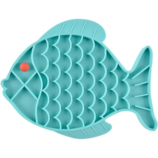 Fish Shaped Pet Lick Mat Slow Feeder in Aqua - Posh Pawz - 1