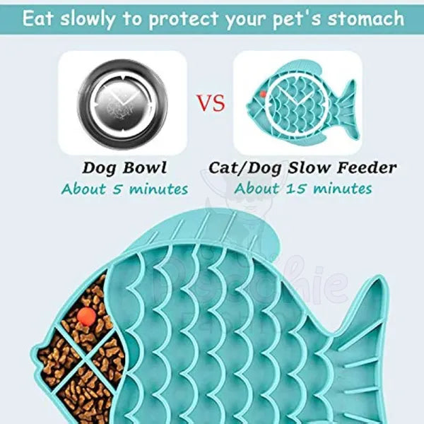 Fish Shaped Pet Lick Mat Slow Feeder in Aqua - Posh Pawz - 4