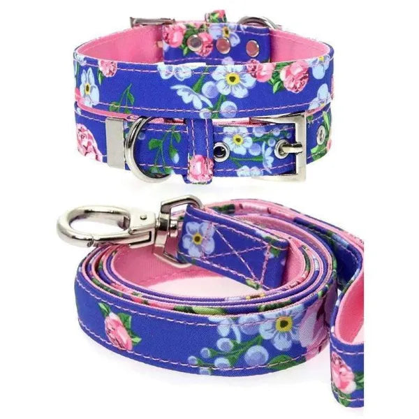 Floral Burst Fabric Dog Collar And Lead Set - Urban - 1