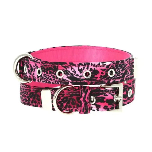 Funky Pink Leopard Print Fabric Dog Collar - Urban - 1