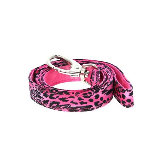 Funky Pink Leopard Print Fabric Dog Lead - Urban - 1